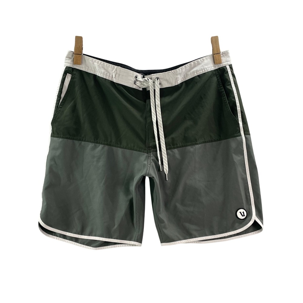 Vuori‎ Cruise Boardshorts Mens 34 Green Colorblock Swim Trunks Training Shorts